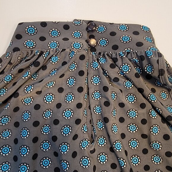 Essentials by Milano Top Sleeveless Ruched Ruffle Geometric Print Blouse Top M - Picture 2 of 8